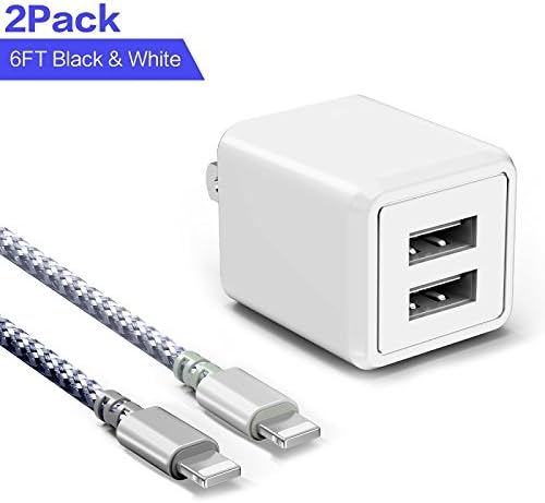 iPhone Charger,Atizzy 12W 2.4A Dual Port Usb Charger Fast Charging Portable Wall Charger with 2 Pack 6 FT Data Charge Sync Cable for iPhone X / 8 / 7 / 6 / 6S / 6S Plus / iPad / iPod and More