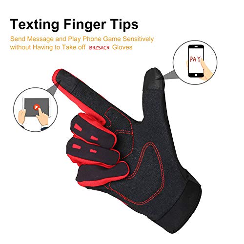 BRZSACR Cycling Bike Bicycle Motorcycle Gym Gloves Men Full Finger with Screen Compatible, Shockproof Foam Padded Riding Biking Glove Outdoor Sports Waterproof and Breathable MTB Glove (red, m)