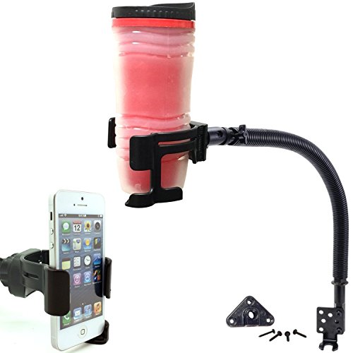 Hard Install Heavy Duty Car Truck Flexible Metal Floor Seat Mount w/Universal Smartphone & Drinks Beverage Cup iPhone X 8 Plus Galaxy S9 Holder (Best Solution for Toyota MR2 & Mazda Miata Enthusiast)