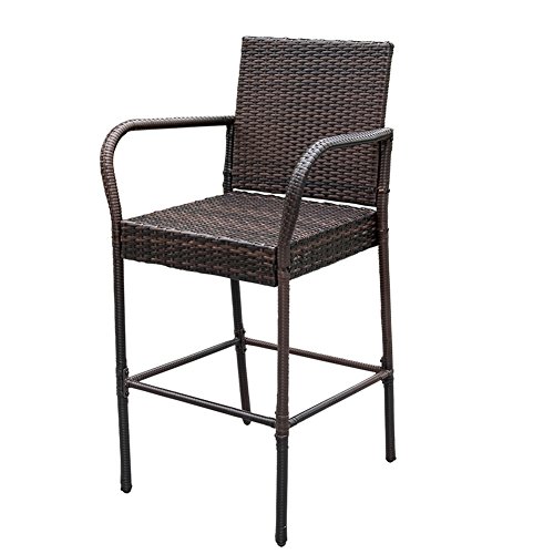 Sundale Outdoor 2 Pieces Patio Bar Stools, Wicker Bar Stools Rattan
