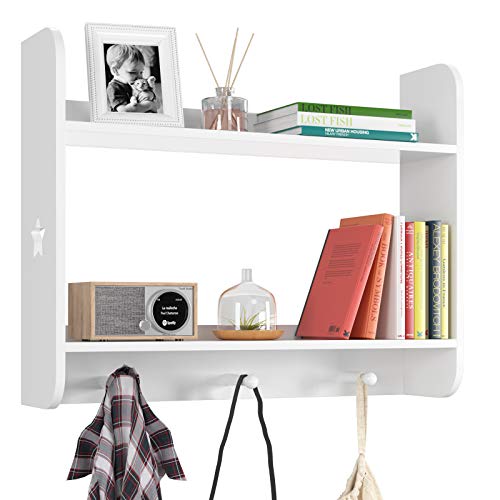 HOMECHO Entryway Wall Mounted Coat Rack, Wood Floating Shelves and