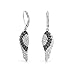 Two Tone Spiritual Guardian Angel Wing Feather Cubic Zirconia Black White CZ Lever back Earrings For Women Silver Plated