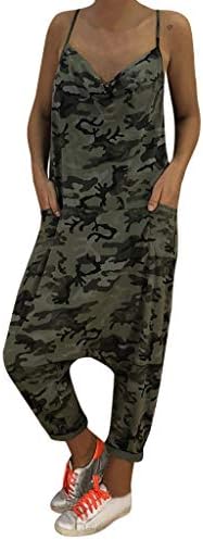 SSYUNO Women Print Camouflage V Neckline Comfy Jumpsuits Loose Harem One Piece Romper Herem Pants Sport Slacks