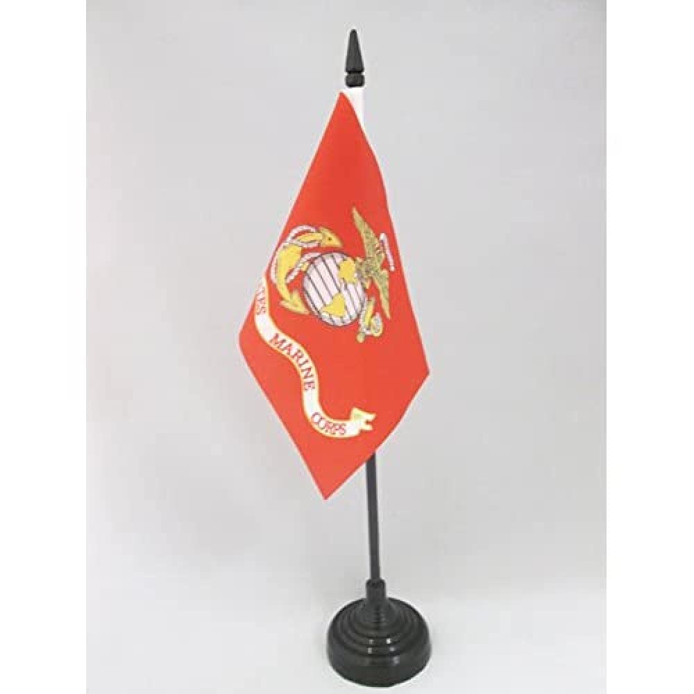 AZ FLAG - USA Old Marine Table Flag 4'' x 6'' - American Office Mini Banner 100% Polyester 15 x 10 cm - Mini Desk Flag with 10'' Pole and Black Plastic Base