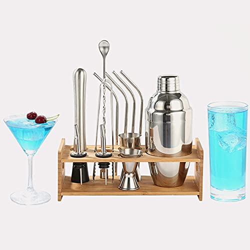 Cocktail Shaker Set 16 Teilig Aus Edelstahl Mit Holzständer-Basis-Shaker-Getränkemischer-Set Bar-Set-Werkzeug