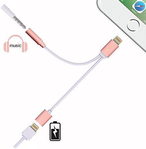 Outeam 2 in 1 Lightning Adapter for iphone 7/7 plus（IOS 10.2 version or below),Lightning Adapter and Charger, lightning to 3.5 mm headphone jack adapter (rose gold)