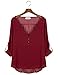 POSESHE Women's V-Neck Button Detail Dip Back Solid Blouse Top (XL, Red)