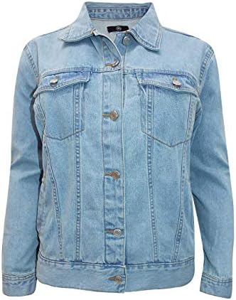 F4S® Womens Plus Size Denim Missguided 100% Cotton Collared Long Sleeve Front Buttoned Jacket 14-26