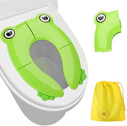 Upgrade Folding Large Non Slip Silicone Pads Travel Portable Reusable Toilet Potty Training Seat Covers Liners with Carry Bag for Babies, Toddlers and Kids(Green)