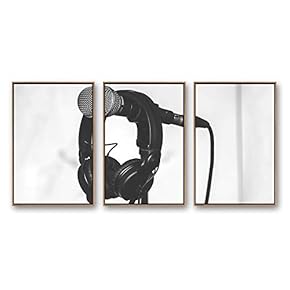 Framed Canvas Wall Art for Living Room, Bedroom Microphone Canvas Prints for Modern Home Decoration Ready to Hang - 16"x24"x3 Panels