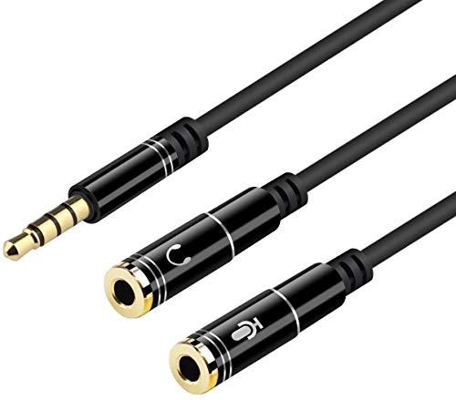Finaux 3.5MM Headphone & Mic Audio Splitter Jack for All Devices (Black)