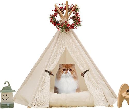 Dog Tent Pet Teepee Dog Cat Play House Portable Washable Pet Bed for Dog Cat Lace Style