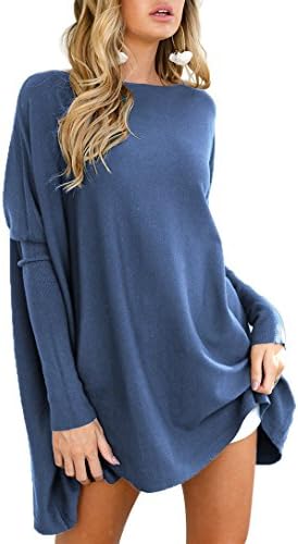 Letsrunwild O-Neck Batwing Long Sleeve Loose Casual Oversized Pullover T-Shirt Tunic Tops For Women Blue-L