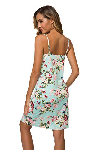 Malist Women's Adjustable Spaghetti Strap Cami Full Slip Under Dress Floral Green Large