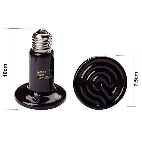 HONG111 100W Ceramic Heat Lamp with 2-pcs Digital Aquarium Thermometer, Infrared Reptile Heat Emitter Heater Bulb for Pet Brooder Coop Chicken Lizard Turtle Snake Aquarium