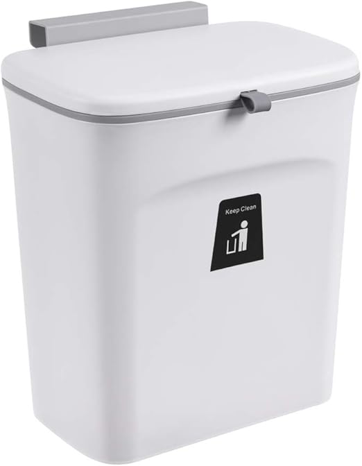 Amazon Com Cxle 2 4 Gal Hanging Trash Can For Kitchen Cabinet Door With Lid Wall Mounted Plastic Small Trash Can Under Sink Garbage Can For Kitchen Cabinet Door Bathroom Toilet Bedroom Living Room White