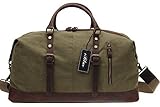 Iblue Overnight Canvas Leather Trim Travel Tote Duffel Gym Shoulder Handbag Weekend Bag#012031(Upgraded Version)(XL, army green 21.6'')