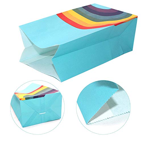 40 Pieces Rainbow Party Favor Bags Kraft Paper Bag Paper Candy Goody Bag for Kids Birthday Parties, Wedding, Carnivals, Celebrations, Classroom Party - with A Roll of 100 Heart Stickers