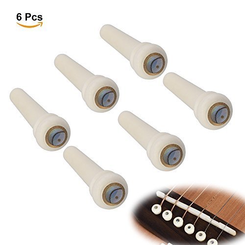 6Pcs Bone Bridge Pins for Acoustic Guitar, Irich String Pin Replacement Parts with Shell Dot