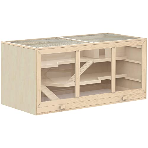PawHut Extra Large Wooden Hamster Cage, Gerbil Cage, and Other Small ... - Roof Top Hamster Cage Publicity Kits