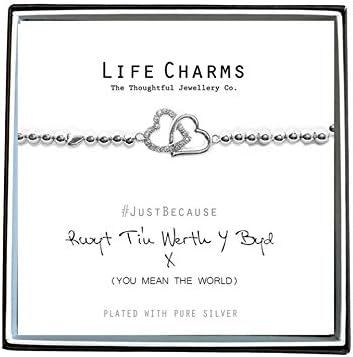 Life Charms Women Jewellery You Mean The World Welsh Bracelet Wristband Gift, Silver, 3.5 inch