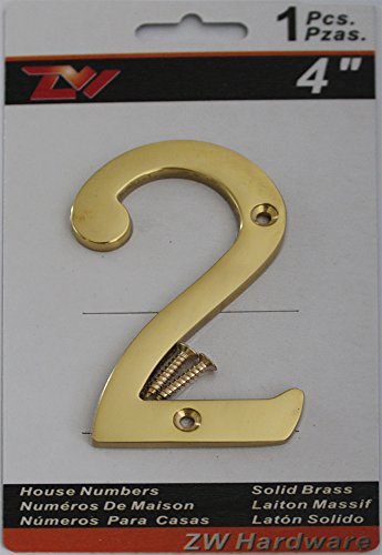 ZW Hardware A200 4 Inch Solid Brass Bright Brass House Number 2