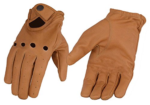 Men's Saddle Tan Men's Leather Driving Glove w/ Wrist Snap (Small)