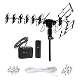 FiveStar Outdoor HD TV Antenna 2019 Newest Model Up to 200 Miles Long Range with Motorized 360 Degree Rotation, UHF/VHF/FM Radio with Infrared Remote Control Advanced Design Plus Installation Kit