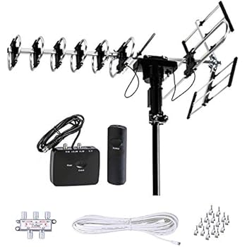 FiveStar Outdoor HD TV Antenna 2019 Newest Model Up to 200 Miles Long Range with Motorized 360 Degree Rotation, UHF/VHF/FM Radio with Infrared Remote Control Advanced Design Plus Installation Kit