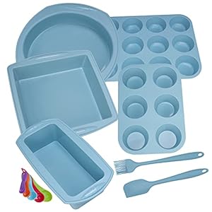 Aschef-5-Pieces-Silicone-Nonstick-Baking-Pan-Bakeware-Mold-Tray-Tools-Set-BPA-Free-Food-Grade-for-Muffin-Bread-Loaf-Cake-Pan-Sheet-Set-Blue Economical 7in1 Nonstick Silicone Baking Cake Pan Tin Tray Sheet Mould Set for Oven, BPA Free Heat Resistant Bakeware…