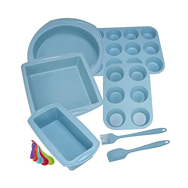 Aschef-5-Pieces-Silicone-Nonstick-Baking-Pan-Bakeware-Mold-Tray-Tools-Set-BPA-Free-Food-Grade-for-Muffin-Bread-Loaf-Cake-Pan-Sheet-Set-Blue Economical 7in1 Nonstick Silicone Baking Cake Pan Tin Tray Sheet Mould Set for Oven, BPA Free Heat Resistant Bakeware…