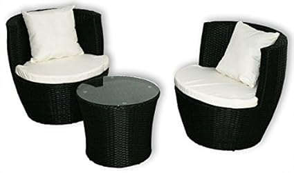 KMH®, 3-teilige Gartensitzgruppe *Felipa* inklusive Sesselauflage und Kissen - Farbkombination: schwarz/Weiss (#106057)