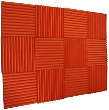 12 Pk 1x12x12 Orange Soundproofing Foam Wedge Acoustic Wall Panels Tiles Studio Foam Sound Proof Padding Wedge Sound Dampening Foam Top Quality Ideal for Home & Studio Absorption Sound Insulation
