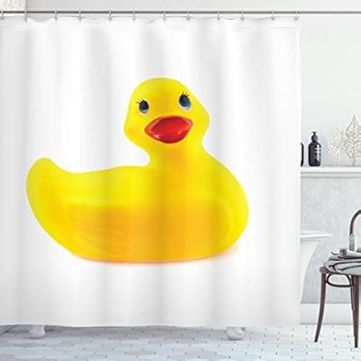 Amazon Com Ambesonne Rubber Duck Shower Curtain Yellow Squeak