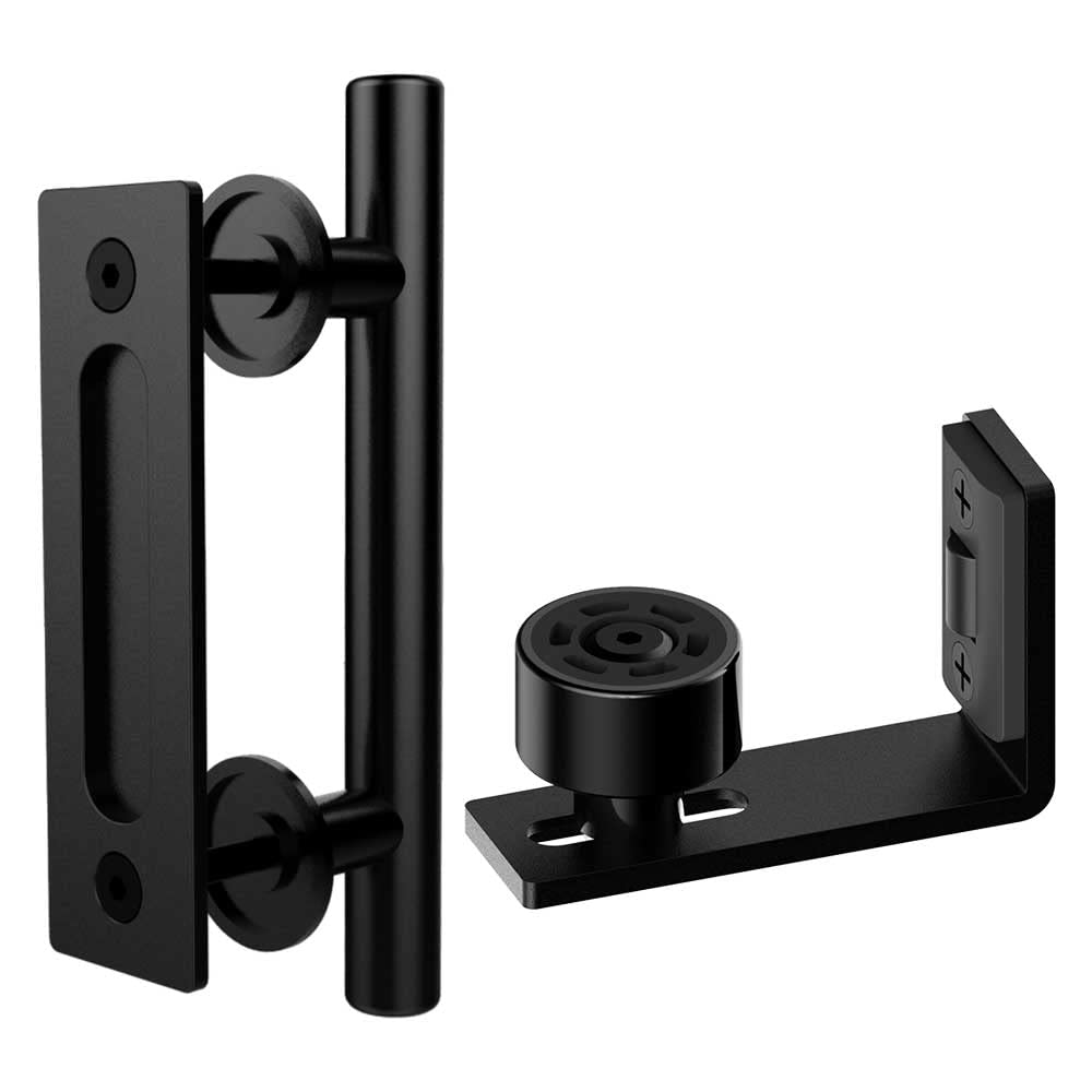 ETIASQSA 24CM Sliding Door Handle Double Sided Embedded Invisible Frosted Black Barn Door Handle and Sliding Barn Door Adjustable Floor Guide