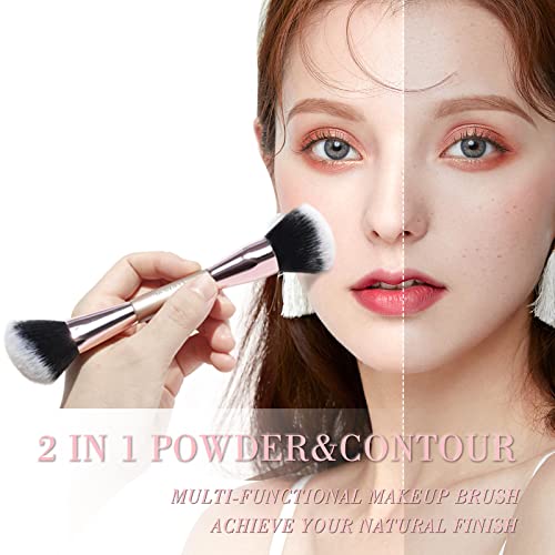 Contour Makeup Brush, Double Ended Bronzer Brush Foundation Makeup Brushes for Blending Liquid Powder Concealer Cream Cosmetics Blush Contour Brush
