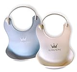 Cute Baby Bibs with Food Catcher Pocket, Waterproof. Soft Blue and White Colors. Babies' Feeding Easy and Clean. Cool Baby Gift and Toddlers Too Plus Baby Recipes E-book. 2-Pack