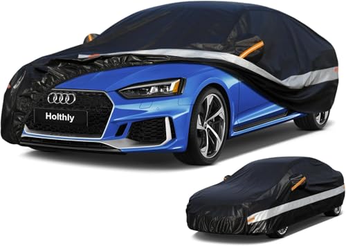 Holthly 10 Layer Outdoor Car Cover, Waterproof Car Cover, Sun and Dust Protector Cover, Car Layer Suitable for Audi A4 A5, BMW 3 Series, Mercedes C-Class, VW Passat, etc. C7 Black