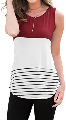 Anicco Sleeveless Shirts for Womens Casual Round Neck Loose Tunic Top Blouse Maroon-XL