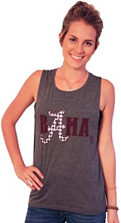 Womens NCAA University of ALABAMA Top with "BAMA" graphic print on feminine Muscle Shirt by Tough Little Lady; Dark Grey MUS (Medium, Grey)