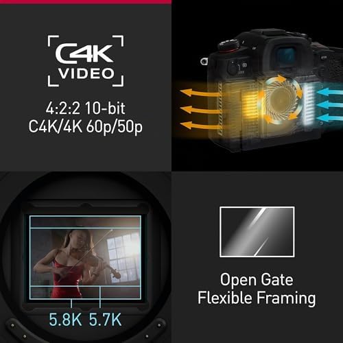 Lumix DC-GH7E Micro Four Thirds Kamera, 25,2 MP, Open Gate, C4K/4K 4:2:2 60/50p Video, Phasen-Hybrid-AF, Active is, LUT, 32-Bit Float-Audio, OLED-Sucher, drehbarer Monitor, Schwarz
