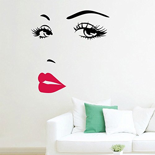 Kicode Fashion Face Red Lips Wall Stickers Women Lady Art Girls Entrance Home Bedroom Sticker Decals Decor