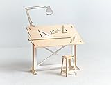 Miniature Drafting Table Model Kit Lasercut Architectural DIY Model with real Wood Tabletop