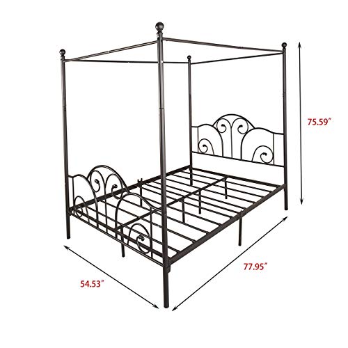 Metal Four Post Canopy Bed Frame Full Size with Headboard and Footboard