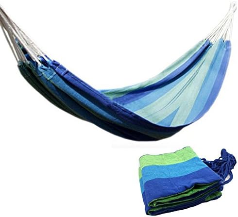 Resulzon Portable Brazilian Supreme Comfort Double Person Bed Soft Woven Cotton Fabric Hammock for Garden Camping Backyard Porch Outdoor and Indoor Use Blue
