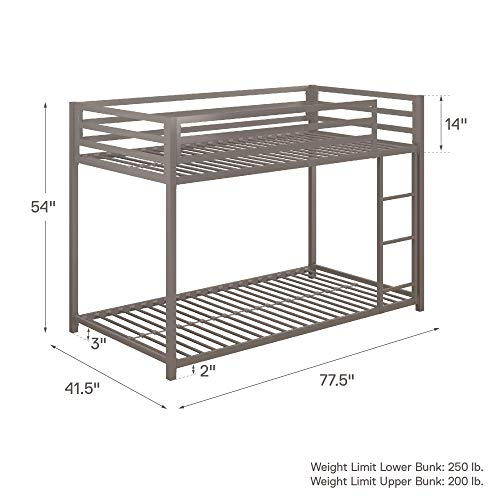 DHP Miles Metal Bunk Bed, Silver, Twin over Twin Pricepulse