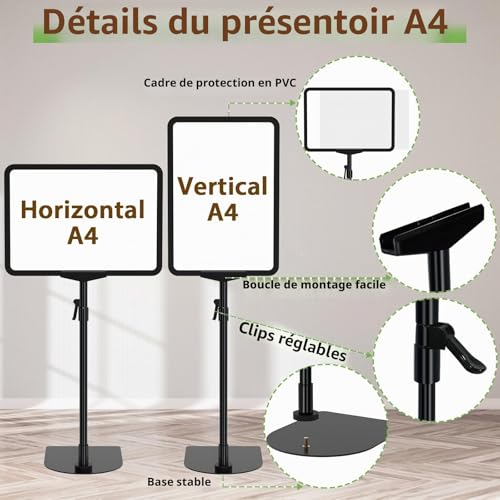 Newzealkids 6 Pack A4 Poster Stands, Adjustable Reusable Menus Advertising Display Stands, Display Stands for Vertical and Horizontal Display, Black