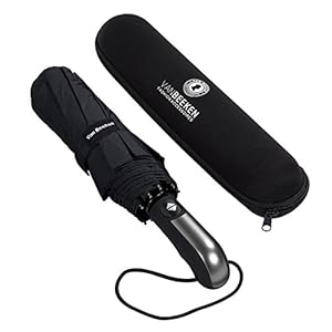 VAN BEEKEN Reise-Regenschirm-Kompakter Regenschirm für Reisen, tragbare winddichte Regenschirme für Regen-Klein, automatisch, strapazierfähig, Mini, faltbar für Tasche, Rucksack, Handtasche (Schwarz)
