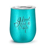 LAVIDASS 12 oz Vacuum Insulated Wine Tumbler with Lid Glitter Blue, Double Wall Vacuum Insulated Stemless Wine Glasses, Durable Insulated Coffee Mug, Stainless Steel Wine Cup for Wine,Cocktail