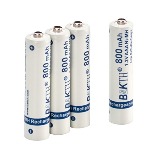 BAKTH 800mAh 1.2V AAA High Performance NiMH Cycle Low Self-Discharge Rechargeable Batteries for Toys Cordless Phones and more Household Devices (4 Pack)